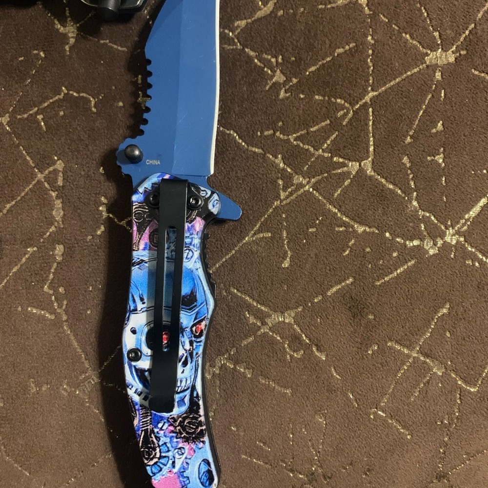 Blue and Graphic Folding Knife